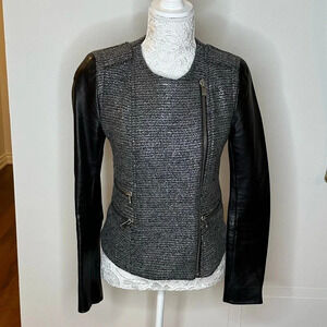 Maje Wool Jacket with Leather Sleeves Sz. 40